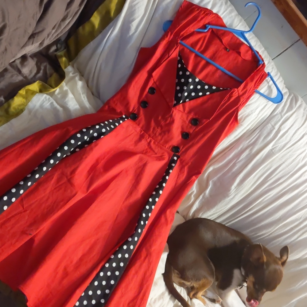 50 style red homemaker dress?